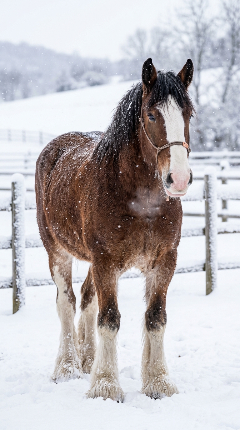 Clydesdale horse in snow