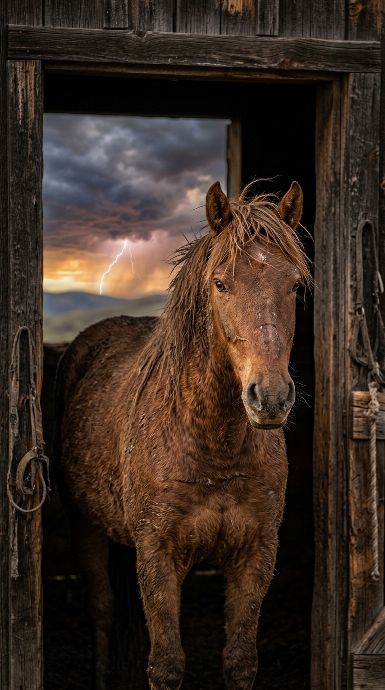 Mustang horse at dusk storm